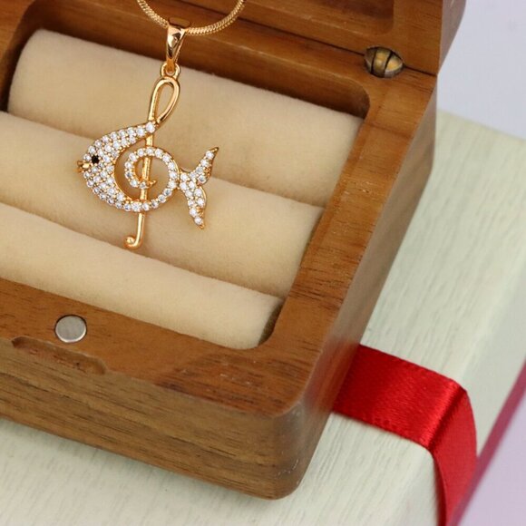 "Rose Gold Fish Pendant with Treble Clef Design and Crystal Accents, XPPT1479 - Picture 7 of 13